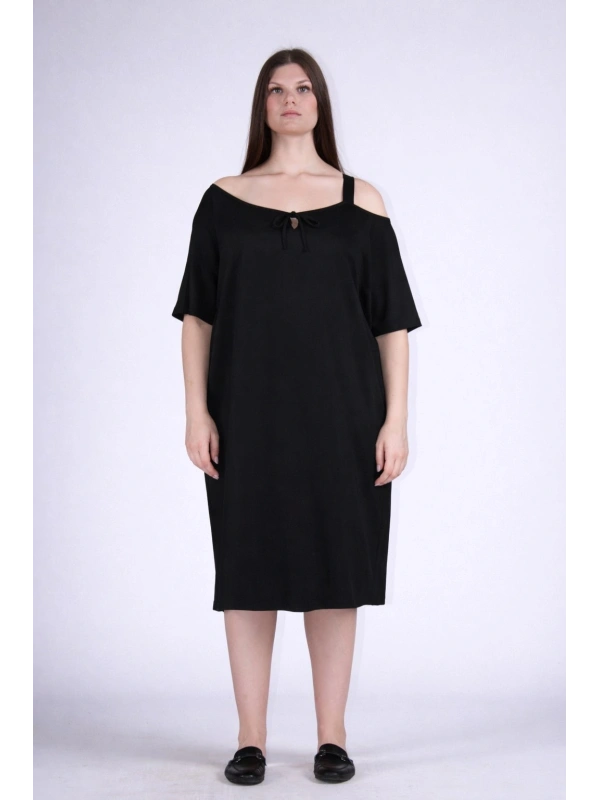 26107TU SOLID COLOR SHOULDER DRESS